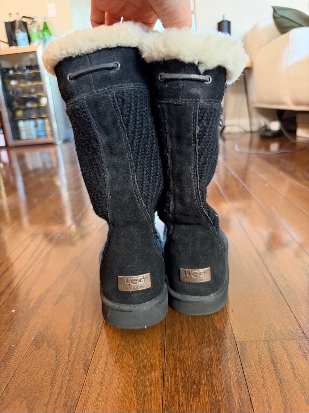 UGG Black Knit Shearling-Lined Tall Boots